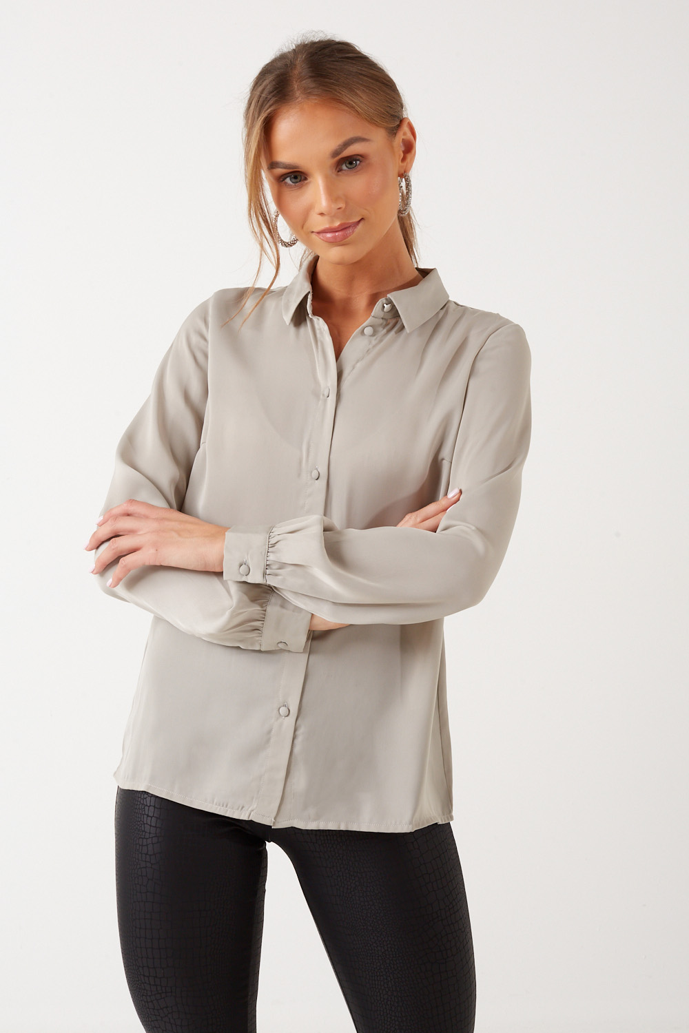 Pieces Megan Shirt Top in Grey | iCLOTHING - iCLOTHING