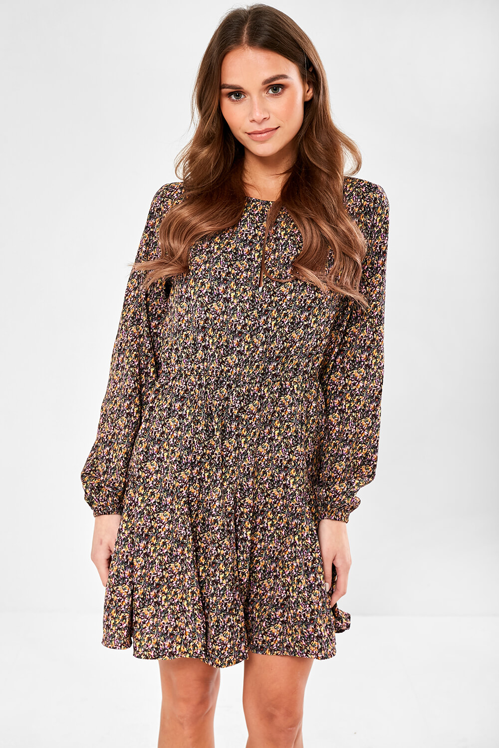 JDY Mia Leaf Print Dress in Dark Brown | iCLOTHING - iCLOTHING