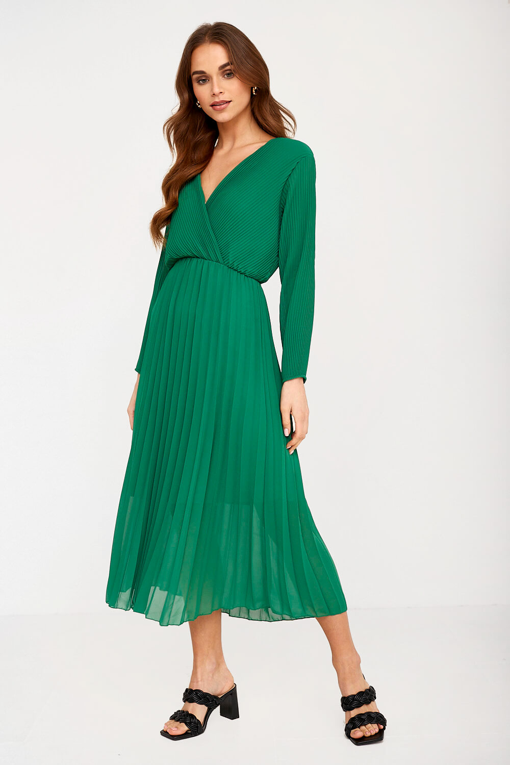 Pixie Daisy Mila Pleated Wrap Dress in Green | iCLOTHING - iCLOTHING