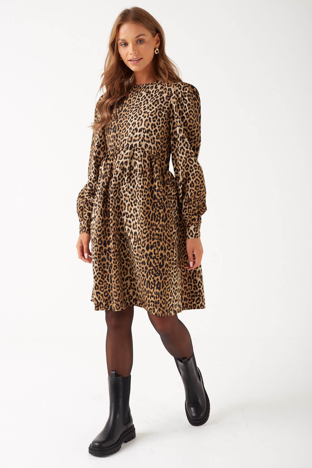 De vez en cuando Nuez latitud Pieces Nina Long Sleeve Dress in Leopard Print | iCLOTHING - iCLOTHING