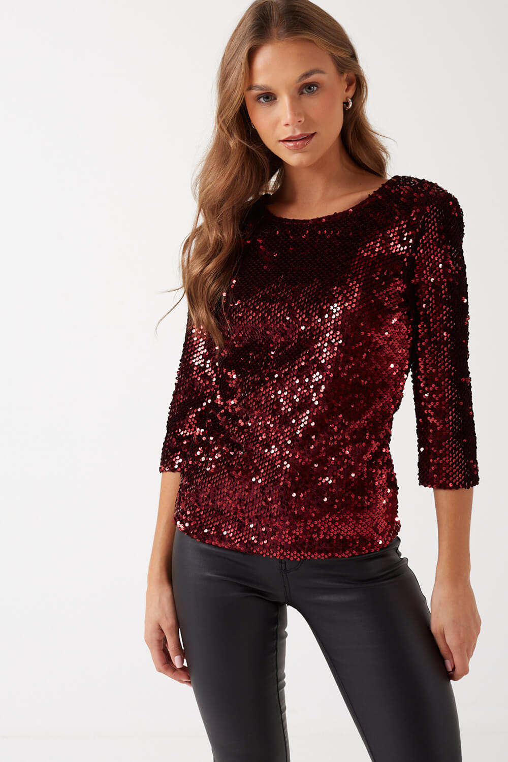 Marc Angelo Patsy Sequin Top in Wine | iCLOTHING - iCLOTHING