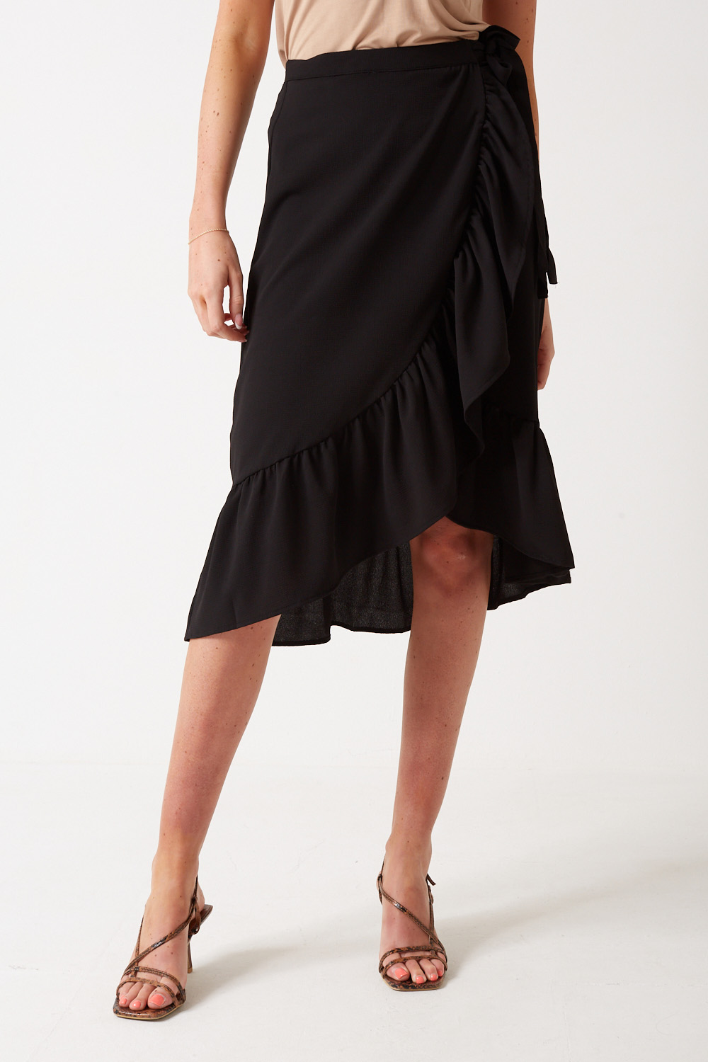 JDY Piper Frill Wrap Skirt in Black | iCLOTHING - iCLOTHING