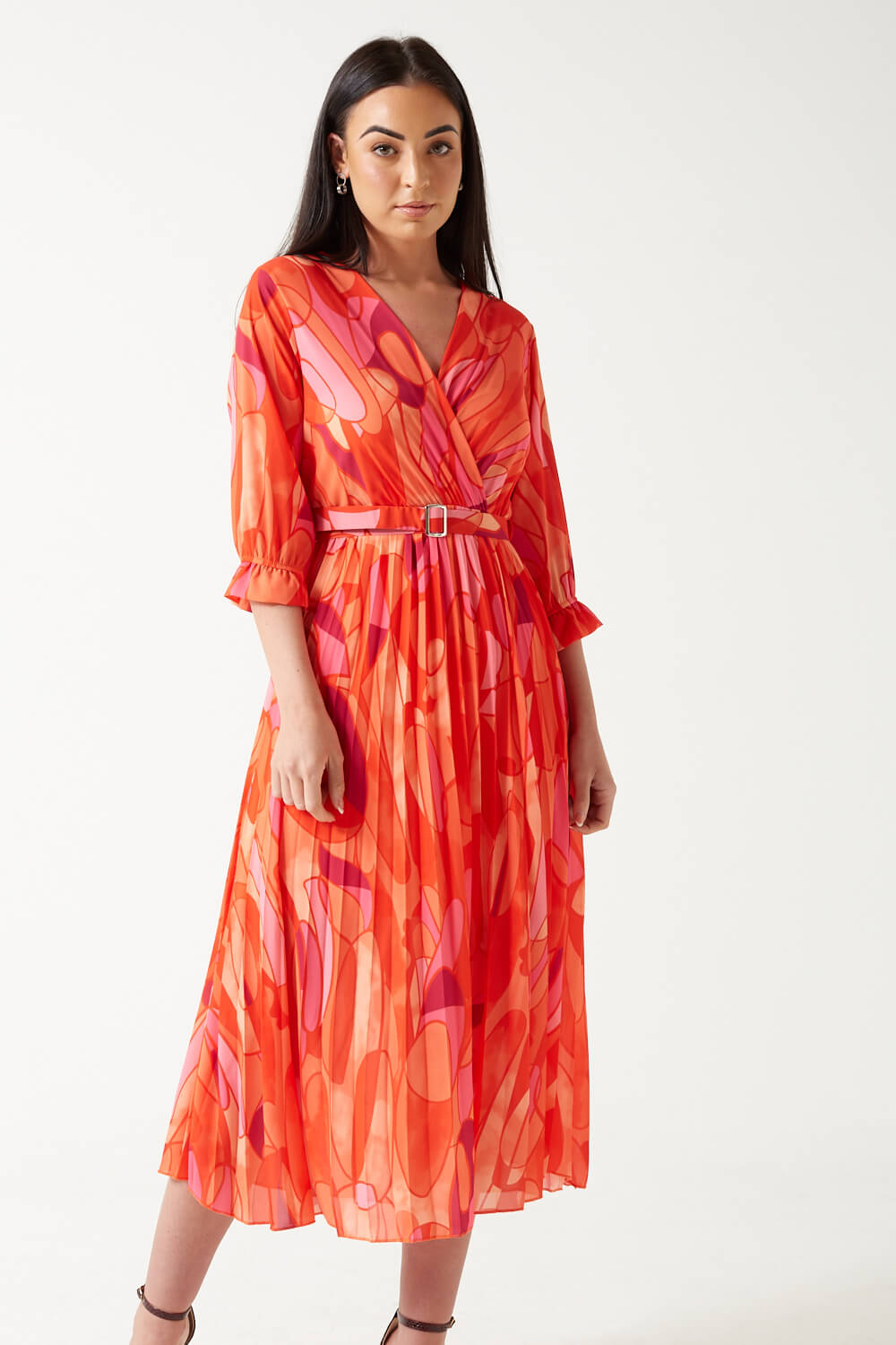 Kate and Pippa Positano Printed Midi Dress in Orange | iCLOTHING ...