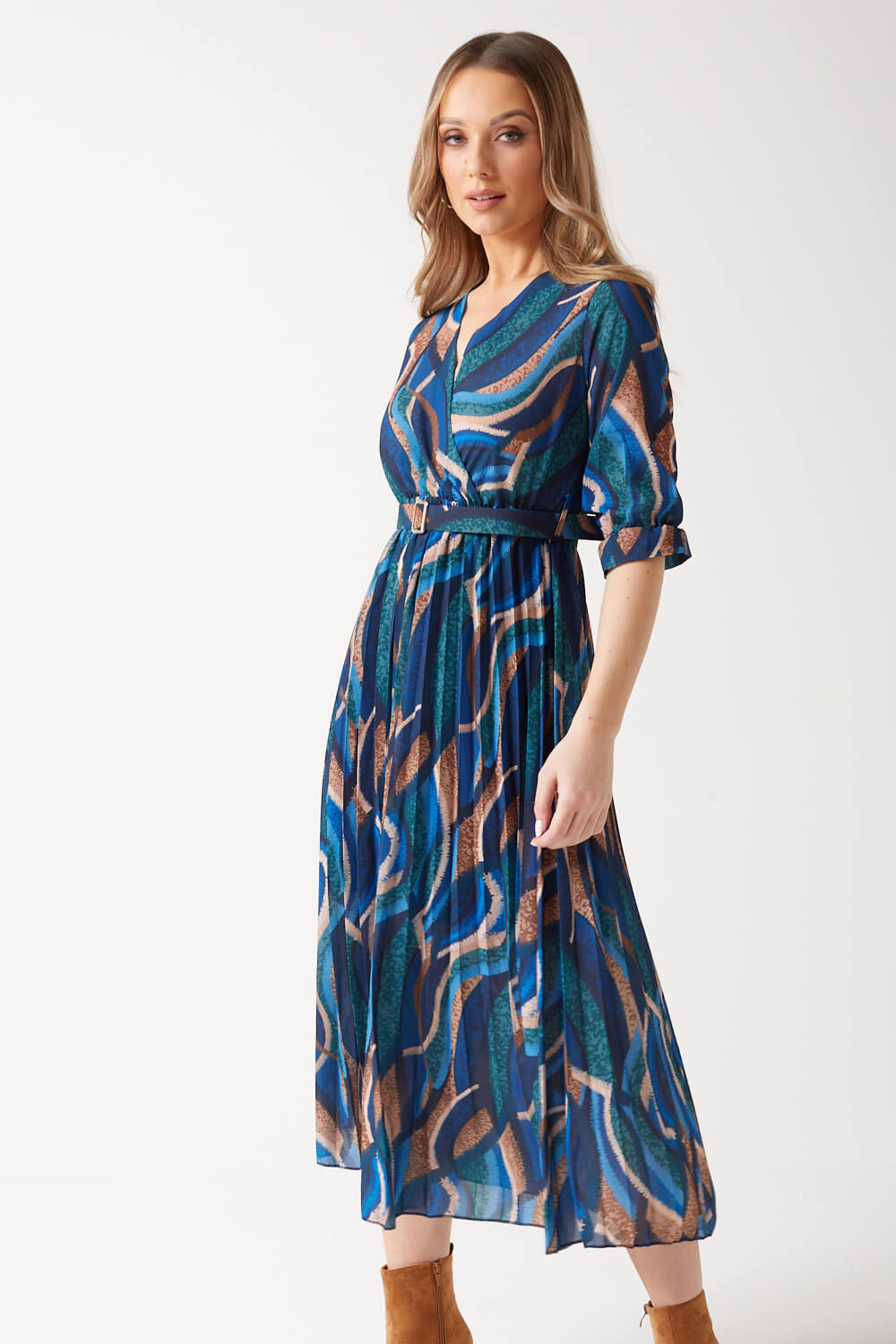 Positano Belted long Dress -WHT x nvy- | ortigueiramais.com.br