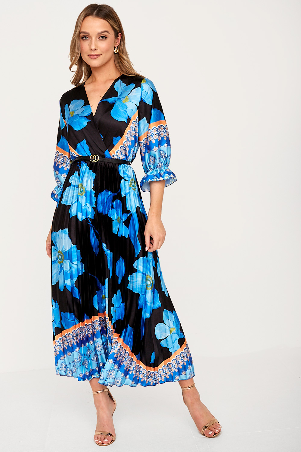 Rowen Floral Wrap Dress in Blue | iCLOTHING - iCLOTHING