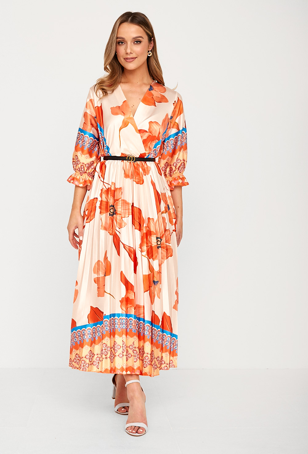 Rowen Floral Wrap Dress in Orange | iCLOTHING - iCLOTHING