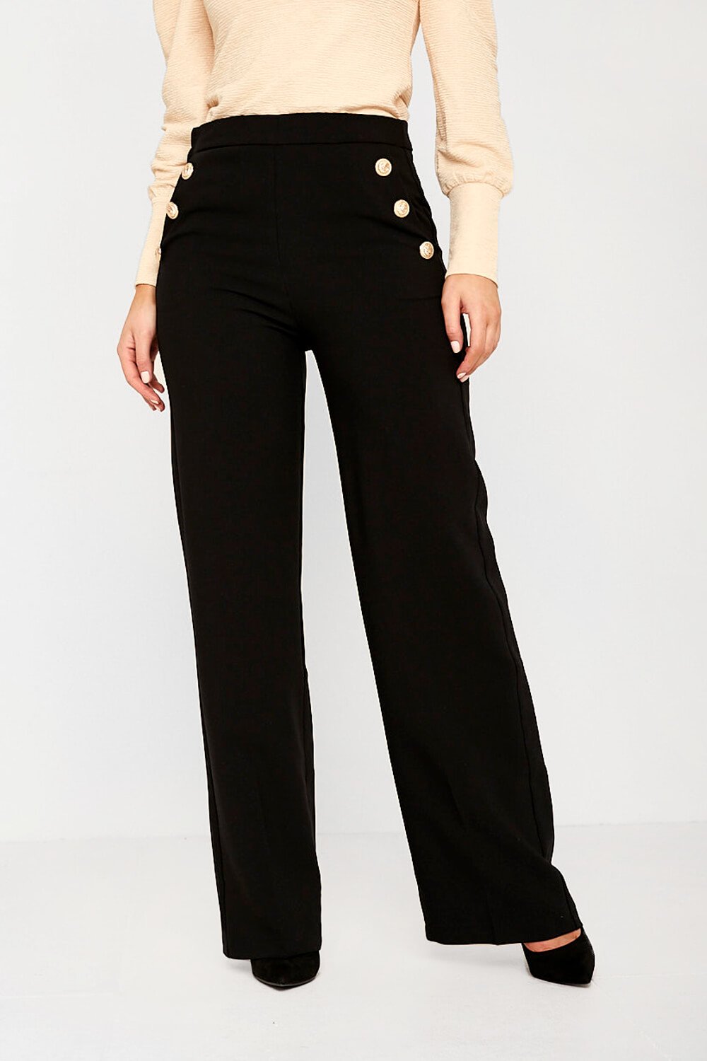 Sailor Wide Leg Trousers in Black | iCLOTHING - iCLOTHING