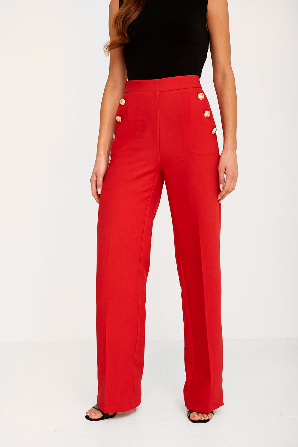 Retro Style Red High Waist Wide Leg Sailor Pants ($48) ❤ liked on Polyvore  featuring pants, red, white high wa…