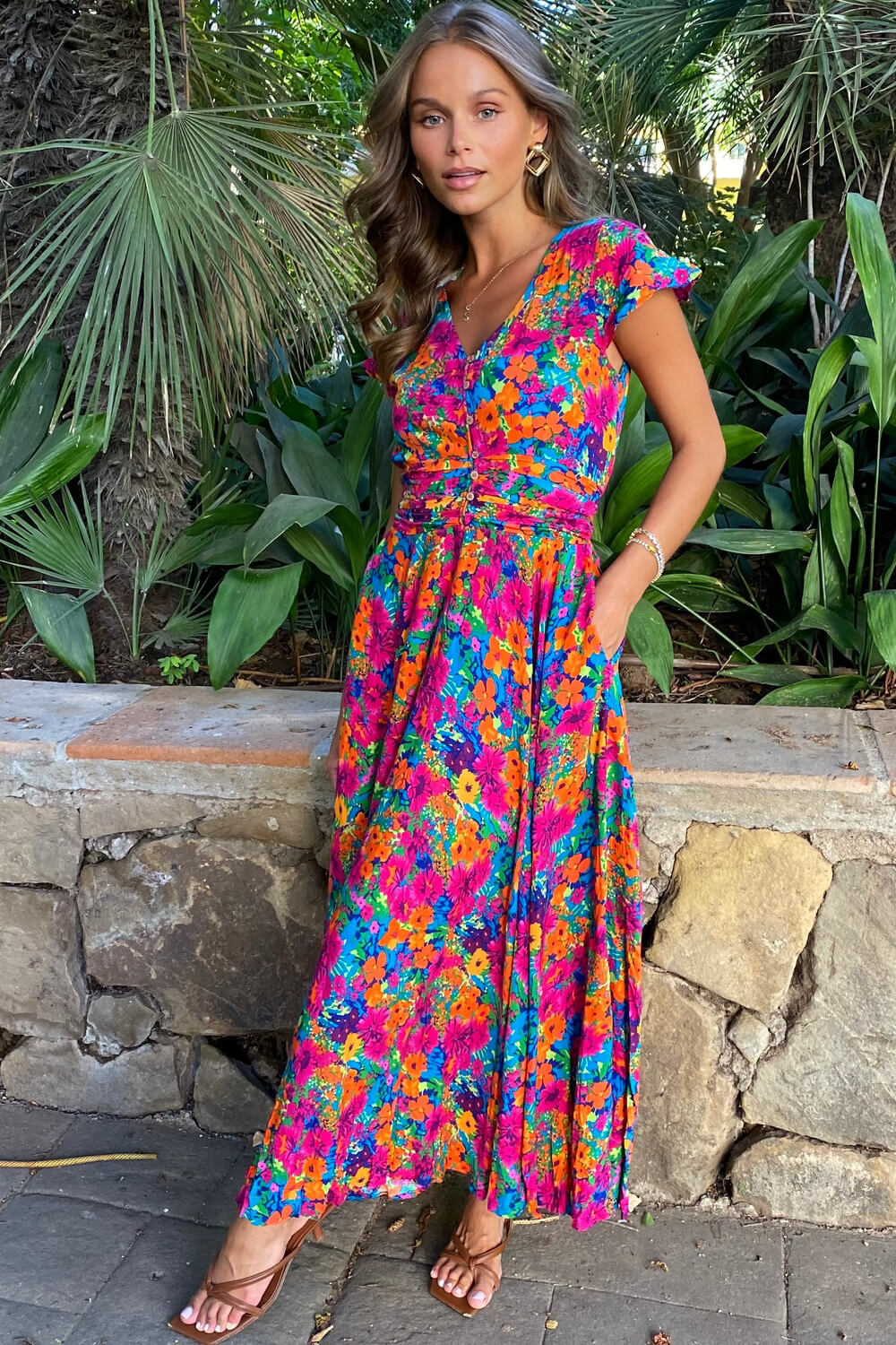 Stella Annie Floral Print Maxi Dress in Multi | iCLOTHING - iCLOTHING