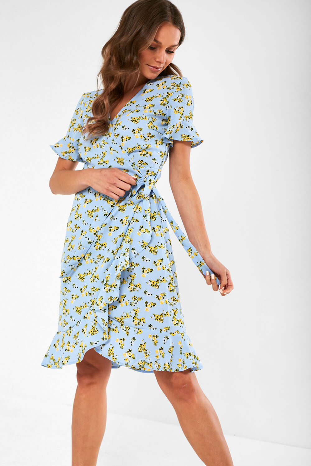 Vero Moda Saga Floral Print Wrap Dress in Blue | iCLOTHING -