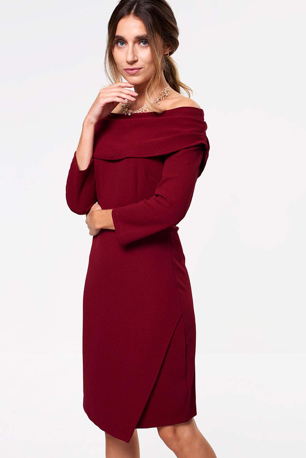 Marc Angelo Judy Tailored Midi Dress With Cowl Neckline In Burgundy Iclothing Iclothing 1744