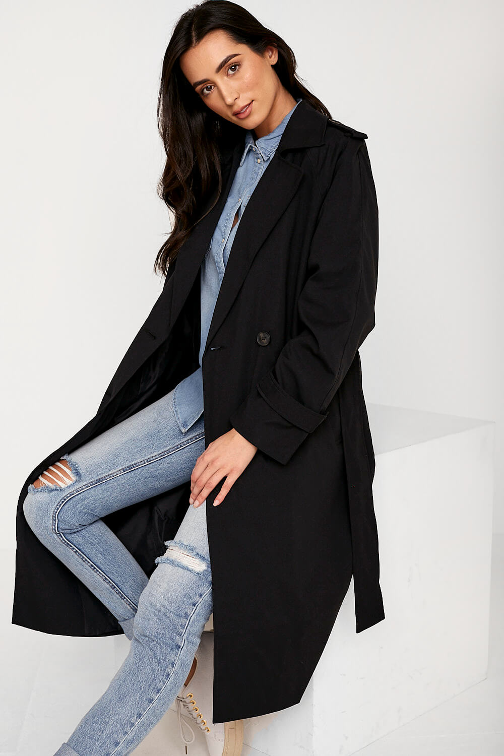 Vero Moda Tessa Long Trenchcoat in Black | iCLOTHING - iCLOTHING